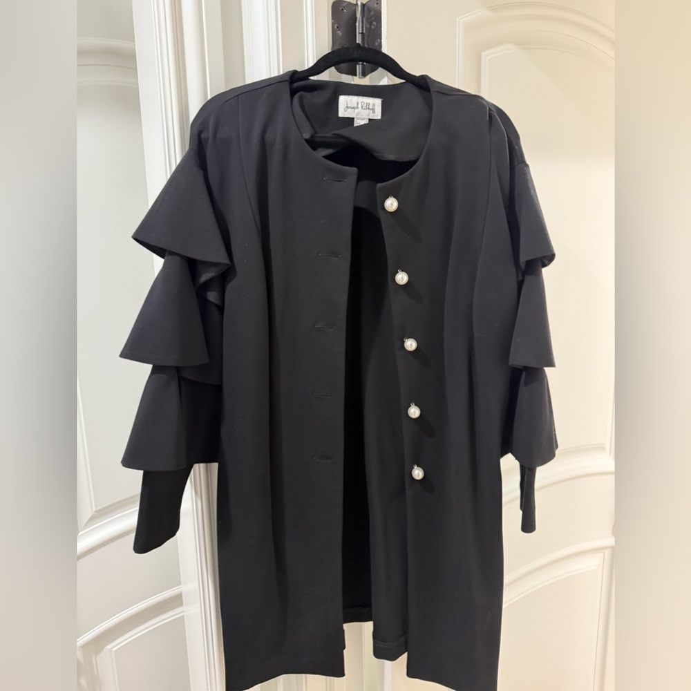 Joseph Ribkoff Black Ruffle Sleeve Coat
